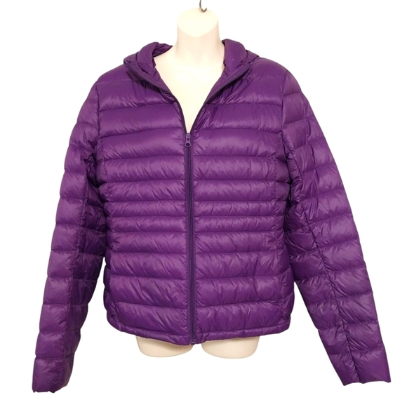 3/14$ Faded Glory Purple Packable Puffer Hooded Jacket Sz L - Picture 1 of 4